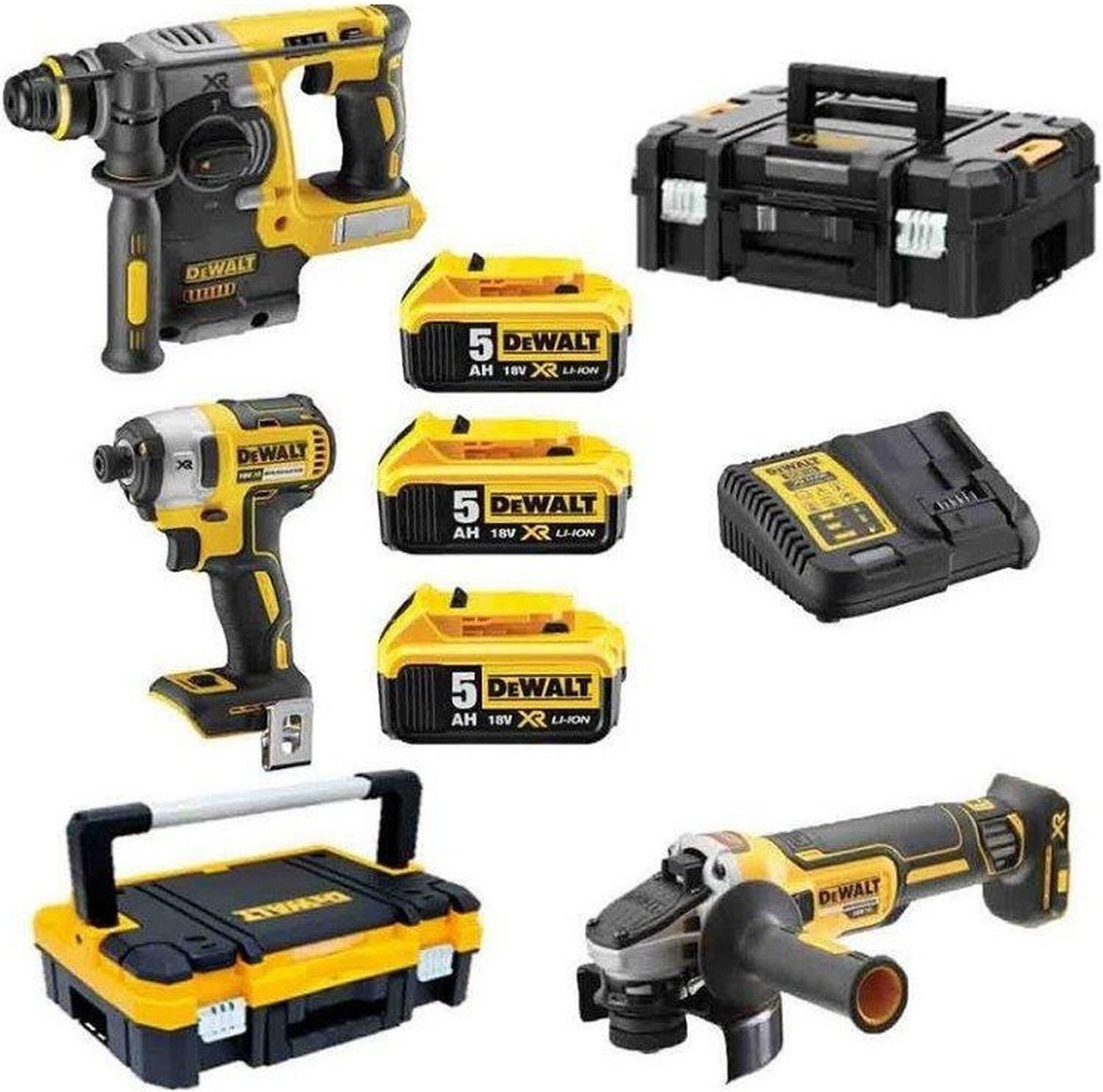 DeWalt DCK305P3T-QW Accu-gereedschapset 18V met Accuboormachine, Acculagschroefmachine en Accuhaakslijper en 5.0 Ah Accu