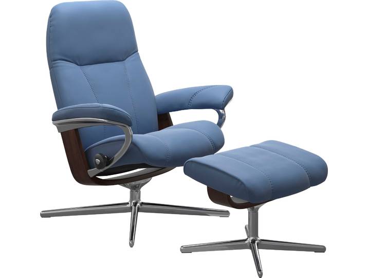 Fußhocker STRESSLESS Consul , blau (lazuli blau), B:54cm H:41cm T:39cm, Hocker, Fußhocker, mit Cross Base, Größe S, M & L, Holzakzent Braun