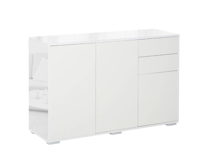 HOMCOM Aparador para Salon con 3 Puertas 2 Cajones y Estante Ajustable 117x36x74 cm Blanco