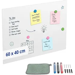 Relaxdays Magnettafel Stahl beschreibbar Weiß