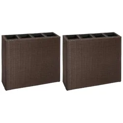 vidaXL Garten-Hochbeet mit 4 Töpfen 2 Stk. Poly Rattan Braun