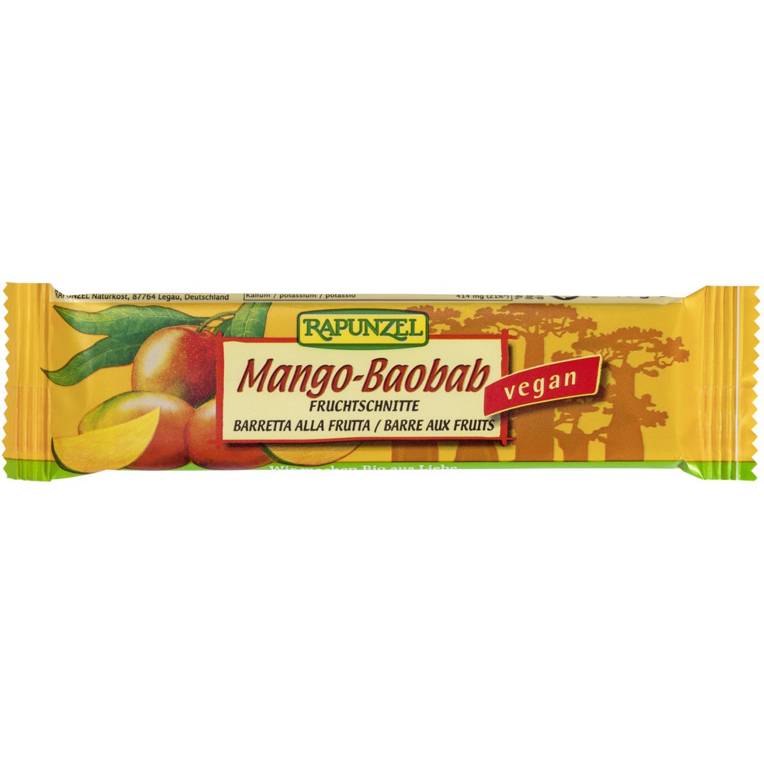Rapunzel Bio Fruchtschnitte, Mango-Baobab 25x40 g Riegel
