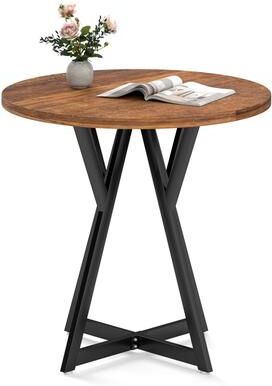 Lirago 36 Inch Round Dining Table with Metal Pedestal Base