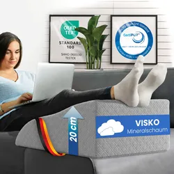 ELONEO Beinhochlagerungskissen aus Memory Foam, Beinkissen zur Entlastung, Lagerungskissen mit abnehmbaren Bezug, 65x40x20cm, grau