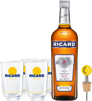 Paket Ricard + 6 Gläser Lehanneur Ricard Neues Logo + Ausgiesser - 0.7L