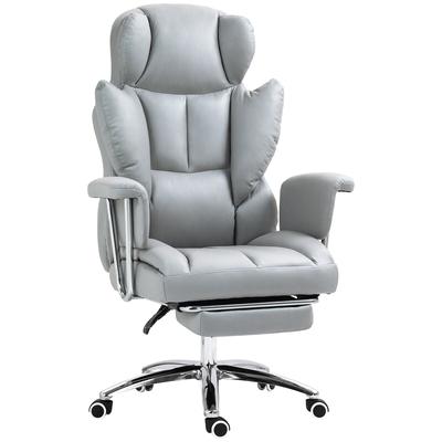 OKWISH Ergonomischer Bürostuhl Hellgrau 74x65x128 cm mit Liegefunktion bis 135 Grad, höhenverstellbar 46 bis 54 cm, Drehstuhl mit Fußstütze