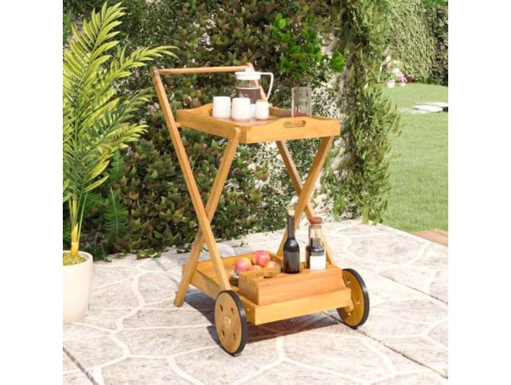 smnyxs Teewagen 54 x 87 x 90 cm aus massivem Akazienholz 2 Rollen, zwei Ebenen, Halterung für 3 Flaschen, massives Akazienholz, Montageanleitung inklusive