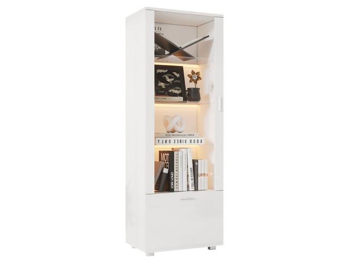 Vitrine LED avec Porte en Acrylique Vitrine Blanches Brillantes Armoire à Meuble de Rangement Bibliothèque 50 x 40 x 160 cm