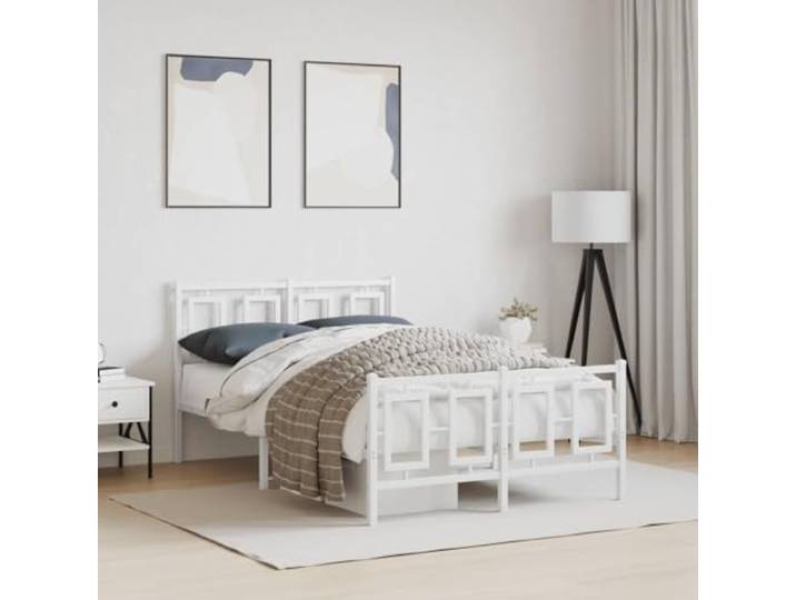Pulverbeschichteter Stahl mit Lattenrost Schlafzimmer Klassiker Metallbett Bettgestell mit Kopfteil und Fußteil aus Stahl Weiß 120x190 cm stabil mit Lattenrost Metallbett für Schlafzimmer Gästezimmer