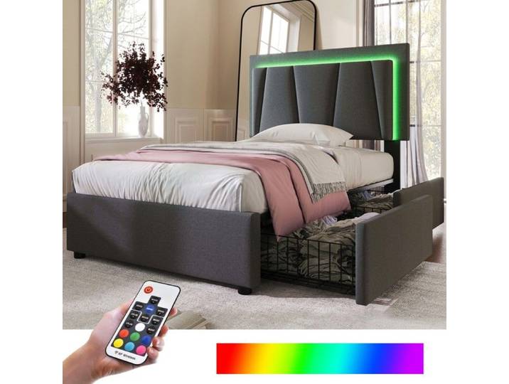 Lit simple - WF308078AAG - 90x200 cm - Tête de lit réglable - LED télécommandé