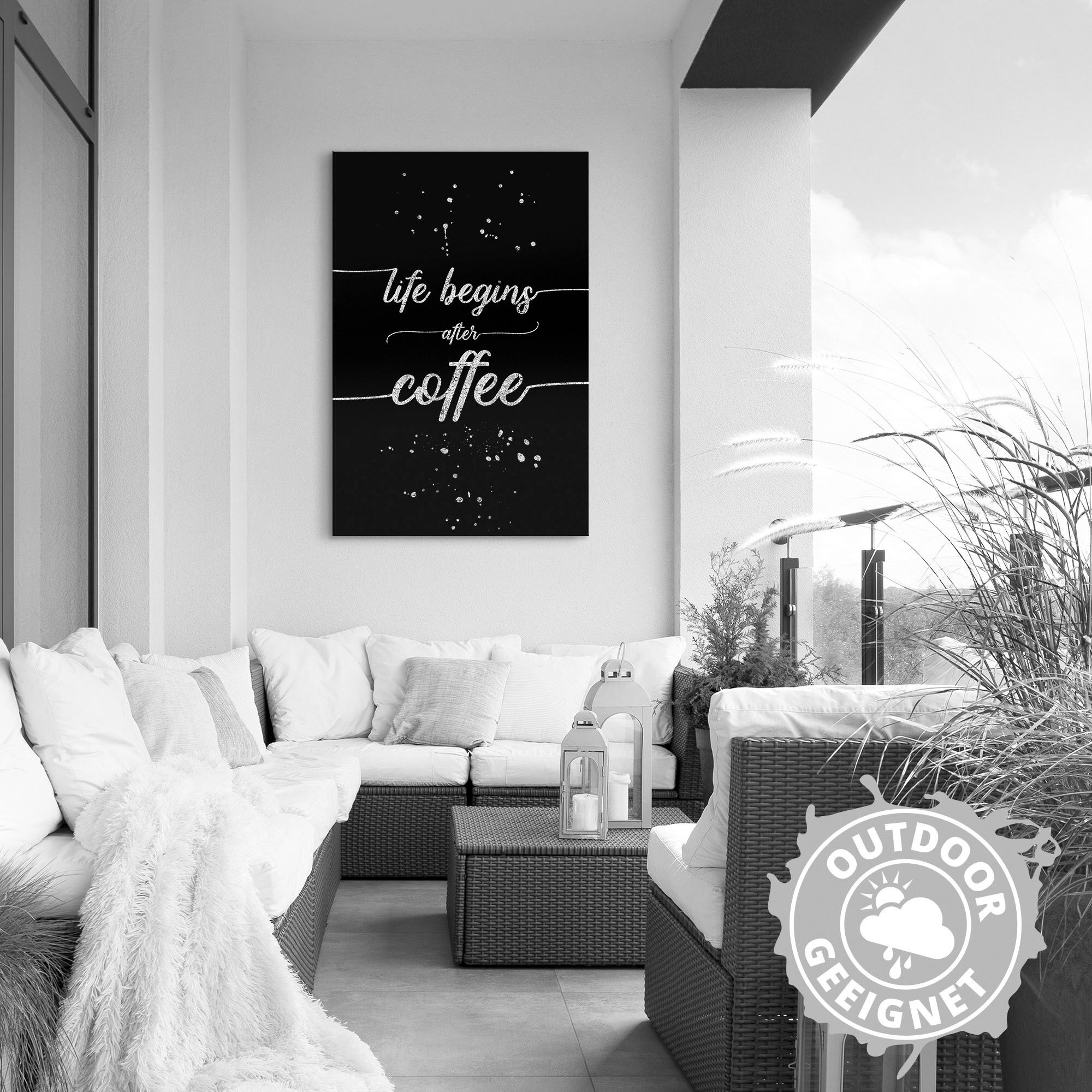 Alu-Dibond-Druck ARTLAND "Leben beginnt nach dem Kaffee", schwarz (farbe bild(er): schwarz), B:40cm H:60cm, Bilder, Alu-Dibond-Druck, für Innen- und Aussenbereich geeignet, Outdoorbild farbe bild(er): schwarz B/H/T: 40cm x 60cm, Alu-Dibond-Druck Sprüche &