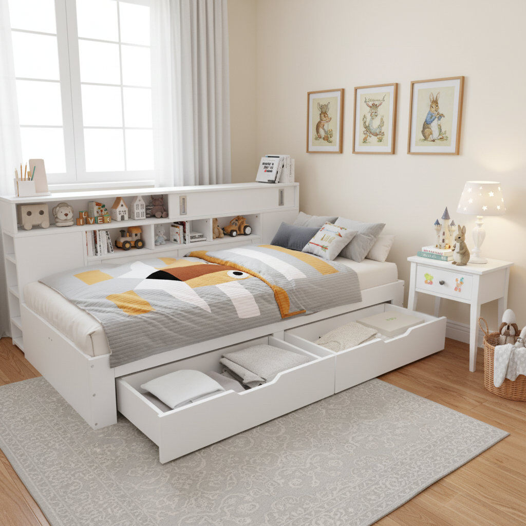 Mikado Living Double (4'6) Drawers Bed Frame White 85cm H X 164.5cm W X 194.5cm L