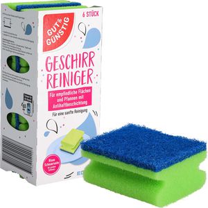 Gut&Günstig Spülschwamm Geschirrreiniger, mit Griffrille & Scheuerseite, 6 Stück