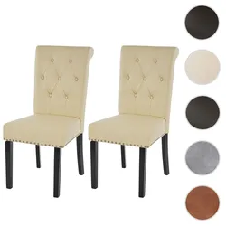 2er-Set Esszimmerstuhl Chesterfield II, Stuhl Küchenstuhl, Nieten ~ Kunstleder, creme, dunkle Beine