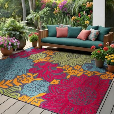 Alise Rugs Origin Coastal Floral Indoor/Outdoor Area Rug