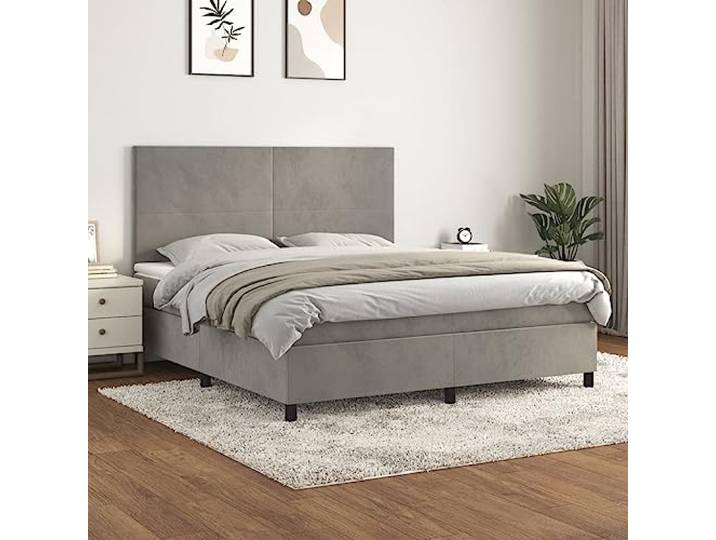 RJPLMFV Bettgestell, Velours, Hellgrau, 180 x 200 cm Verstellbarer Kopf, Taschenfederkernmatratze, Rückenstütze, Premium-Komfort