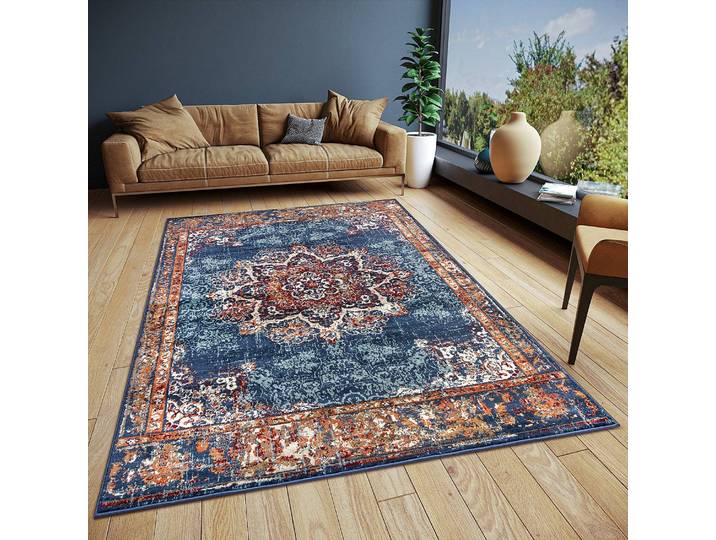 Orientteppich Maderno Blau/Jeansblau 80 x 120cm Vorderseite Polypropylen Rückseite: Jute / Polypropylen