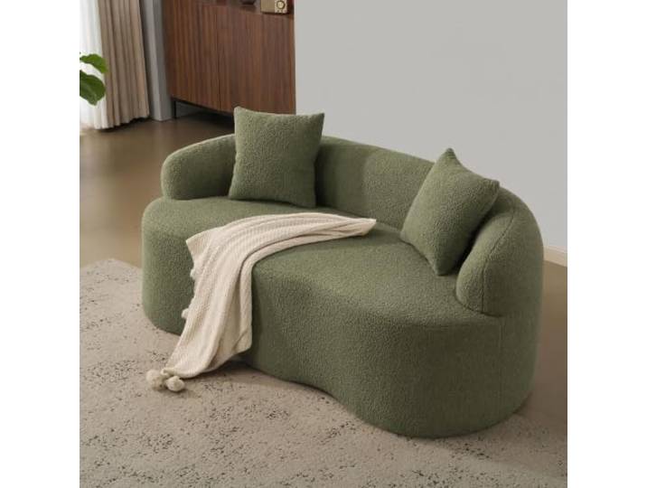 VILUXE 2-Sitzer Sofa Geschwungen mit Kissen Grün Geschwungenes 2-Sitzer Sofa mit 2 Kissen, Schaum- und Federpolsterung, montagefrei, für Wohnzimmer und Schlafzimmer