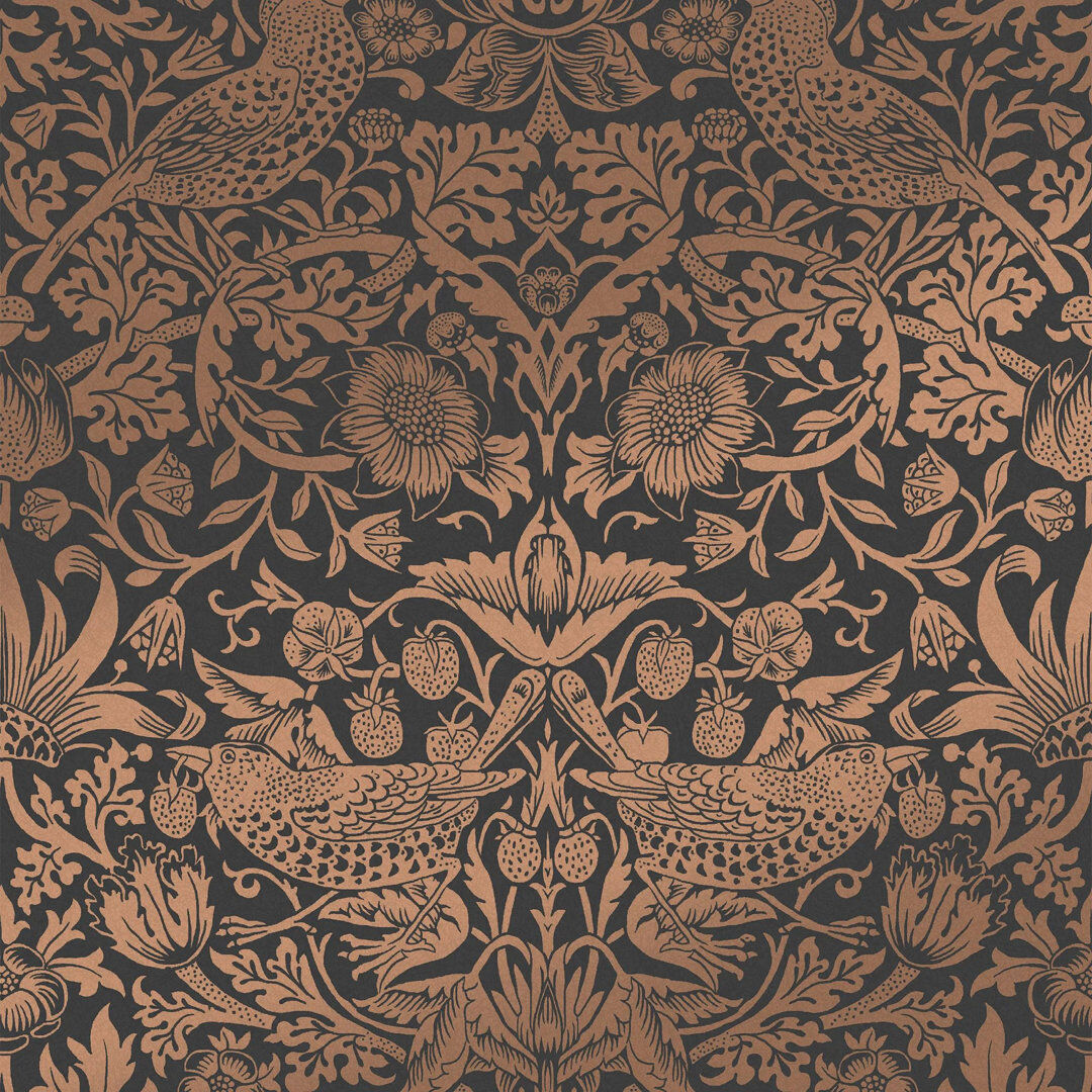 William Morris At Home Strawberry Thief Floral Wallpaper Dark Blue 1,000cm L