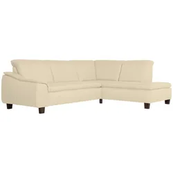 ECKSOFA mit Ottomane rechts Kaylil Flachgewebe beige