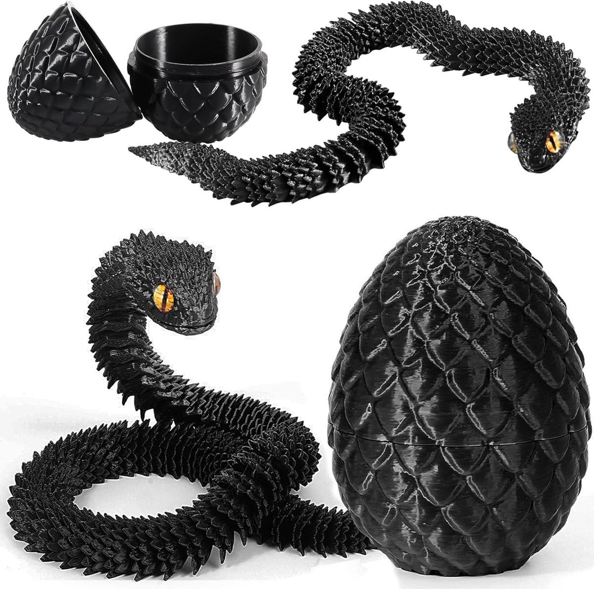 3D-geprint Drakenei Slangenspeelgoed - Zwart