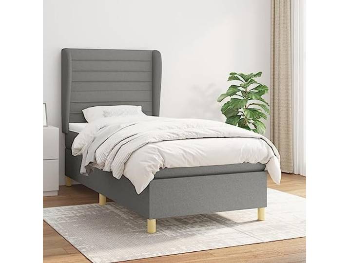 YNGBHFNOP Strapazierfähiger Stoff Höhenverstellbares Kopfteil Boxspringbett mit Matratze Dunkelgrau 90x200 cm Stoff Polsterbett Höhenverstellbares Kopfteil Taschenfederkern