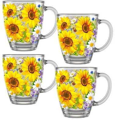 STP Goods 11.8 fl oz. Sunflowers Glass Mugs Set of 4.