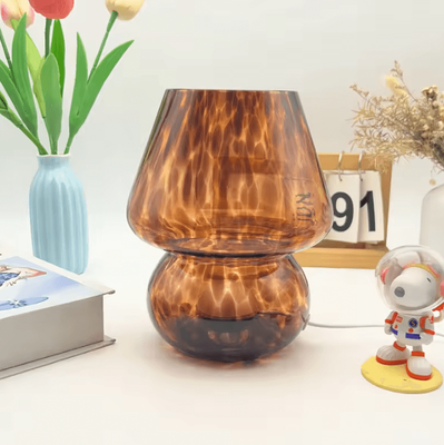 Inspire Curations Colorful Glass Mushroom Table Lamp Cream Style Decorative Bedside Light coffee