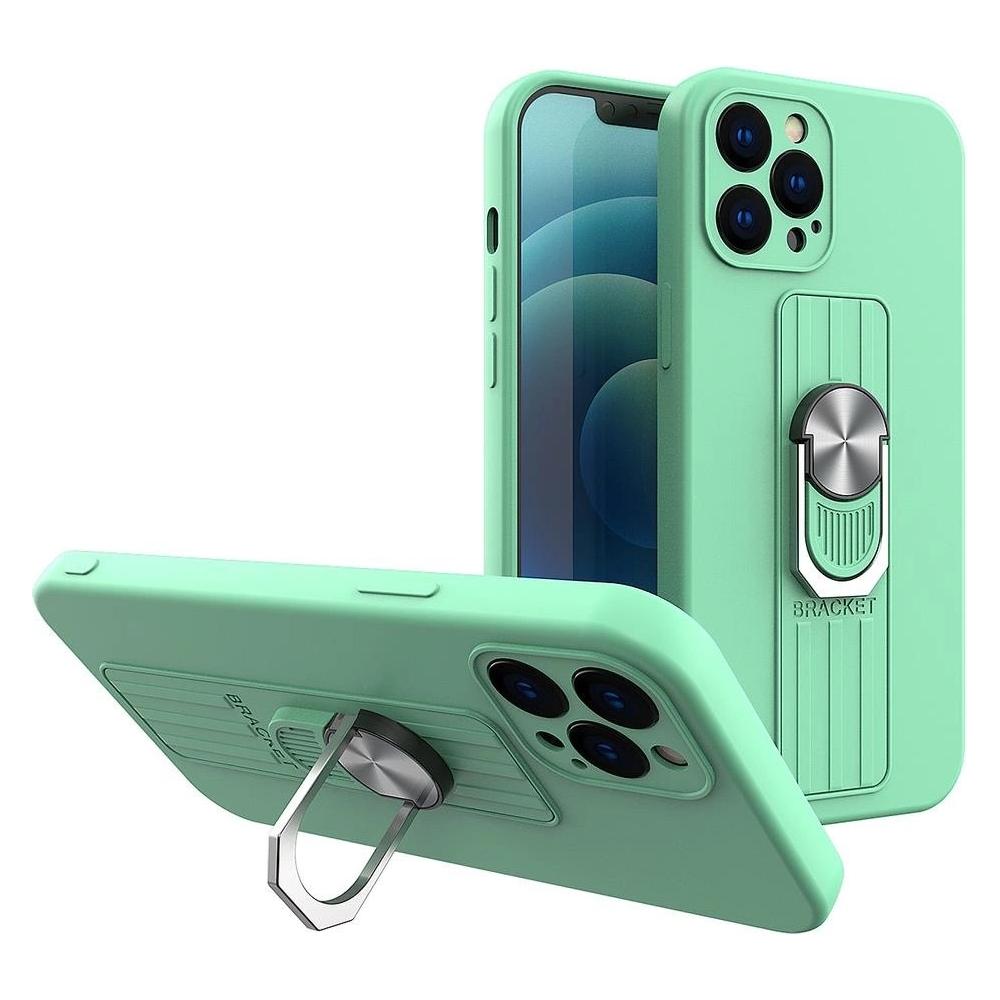 Hurtel Ring Case Silikonhülle mit Fingergriff und Ständer für iPhone 12 mini mint (Apple iPhone 12 mini) (1404978613)