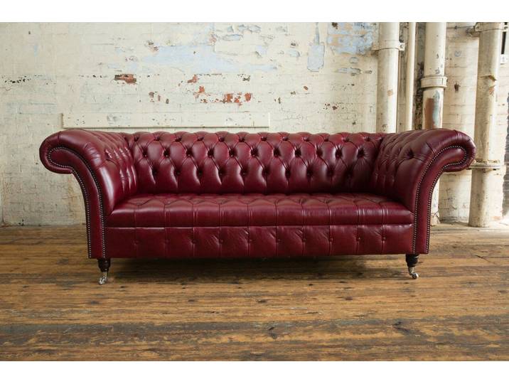 JVmoebel Chesterfield-Sofa Chesterfield Ledercouch in Rot mit Wellenunterfederung, Packung, Made in Europa