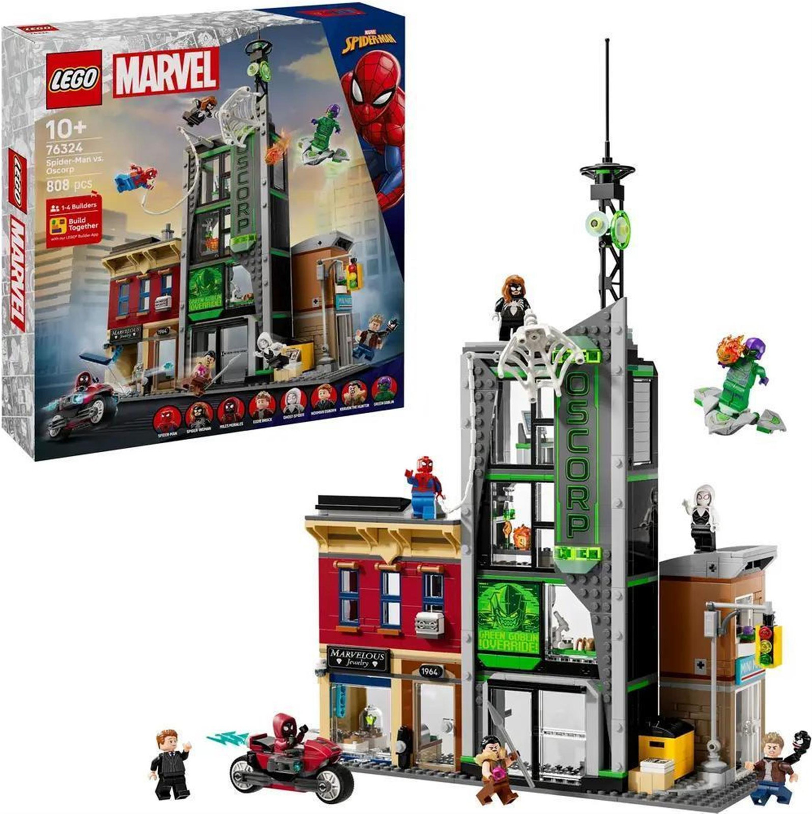 LEGO Marvel 76324 Spider-Man vs. Oscorp Bouwset voor kinderen vanaf 10 jaar