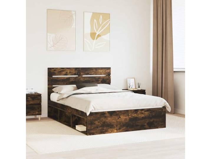 RJPLMFV Bettgestell, 140 x 190 cm, massives Kiefernholz Modernes minimalistisches Design, Kopfteil aus massivem Kiefernholz, feste Lattenstruktur, nachhaltiges Holz