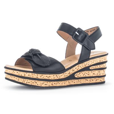 Keilsandalette GABOR, Damen, Gr. 44, Leder, schwarz, Nappaleder, Schuhe, Keilabsatz, Sommerschuh, Riemchensandale mit schöner Zierschleife