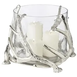 EDZARD Windlicht Kingston (Höhe 19 cm), silberfarben, Geweih-Motiv