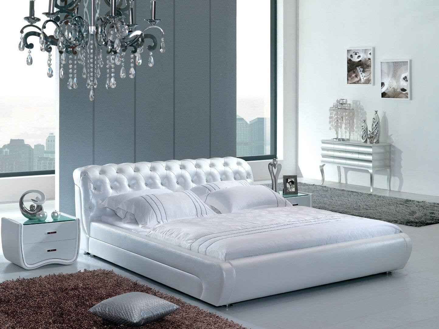Designer Luxus Chesterfield Gecapitonneerd Tweepersoonsbed in Leder S-0816