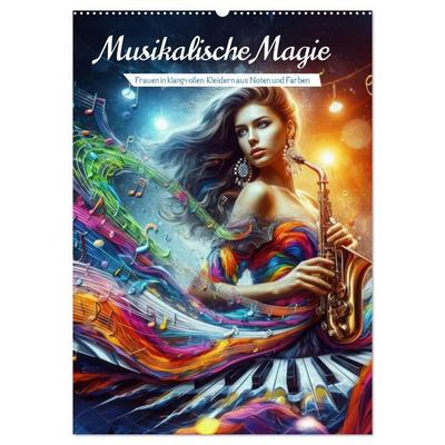 Musikalische Magie – Frauen in klangvollen Kleidern aus Noten und Farbe (Wandkalender 2027 DIN A2 hoch), CALVENDO Monatskalender