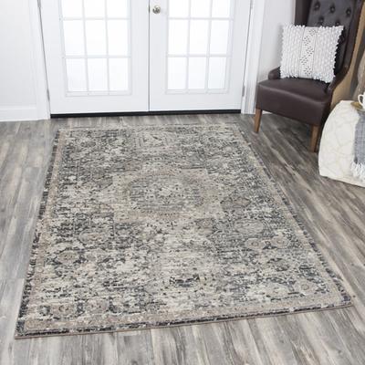 NAVATEXTURA Swagger Beige, Cream, Grey, and Black Persian-style Medallion Rug