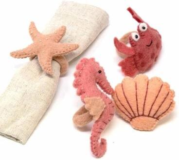 The Curated Nomad Thrift Handmade Seashore Napkin Rings (Set of 4)