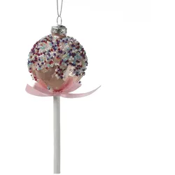 MARELIDA Weihnachtsbaumschmuck Lolli Cake Pop mit Perlen Glas H: 16cm rosa