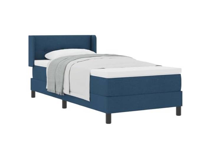 PUGYNBK Boxspringbett, Blau, 200 x 90 cm, Polyestergewebe Verstellbares Kopfteil, Kiefernholz, Taschenfederkernmatratze, mittlere Festigkeit