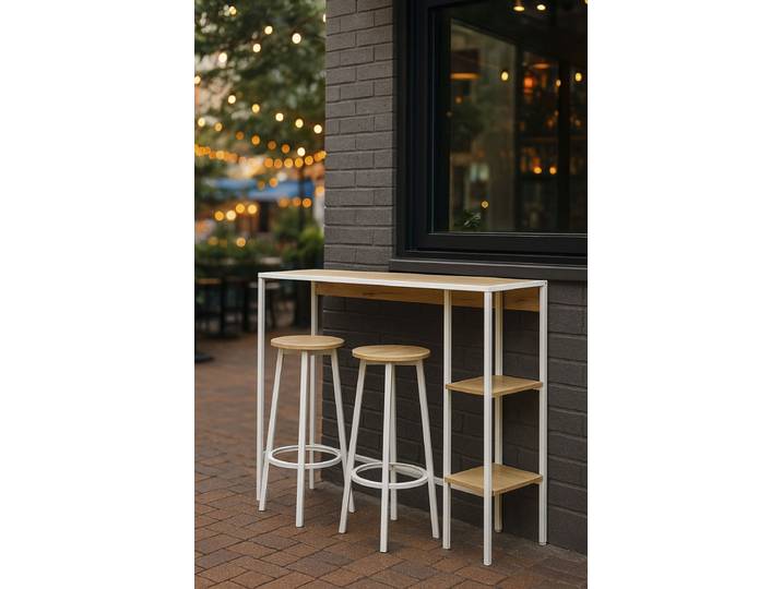 Loku Bar-Set Hoher Tisch + 2 Hocker - Weiß