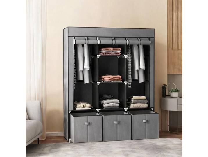 Rangement de chambre en tissu non tissé: armoire gris foncé à 2 barres 5 étagères - Gris Oscuro Acero Tela no Tejida 125 x 43 x