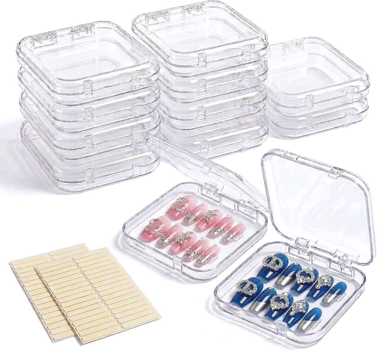 Set van 16 transparante plastic opbergdozen met deksel voor organisatie van accessoires en nagels