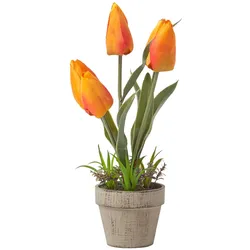 KUNSTBLUMEN Tulpen orange im Steinoptik-Topf, 27 cm