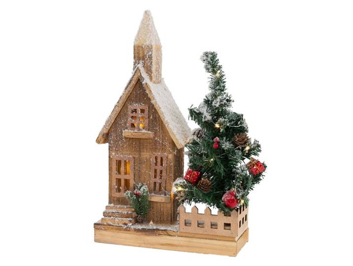 Weihnacht Haus mit Baum, Braun, Holz, 11x44x27 cm, Dekoration, Weihnachtsdekoration