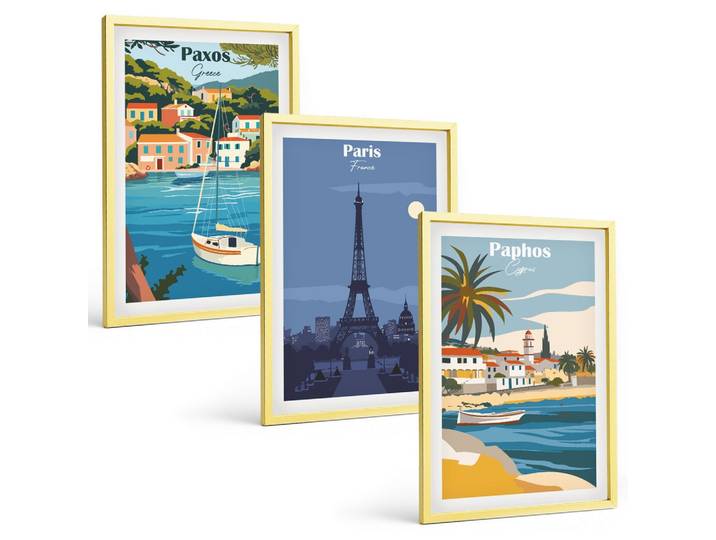 BILDER SET 3er Set - 40x60 cm Goldrahmen - Küstenstädte und Architektur