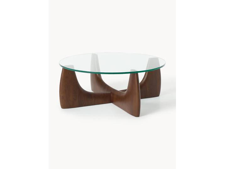 Runder Holz-Couchtisch Miya mit Glasplatte