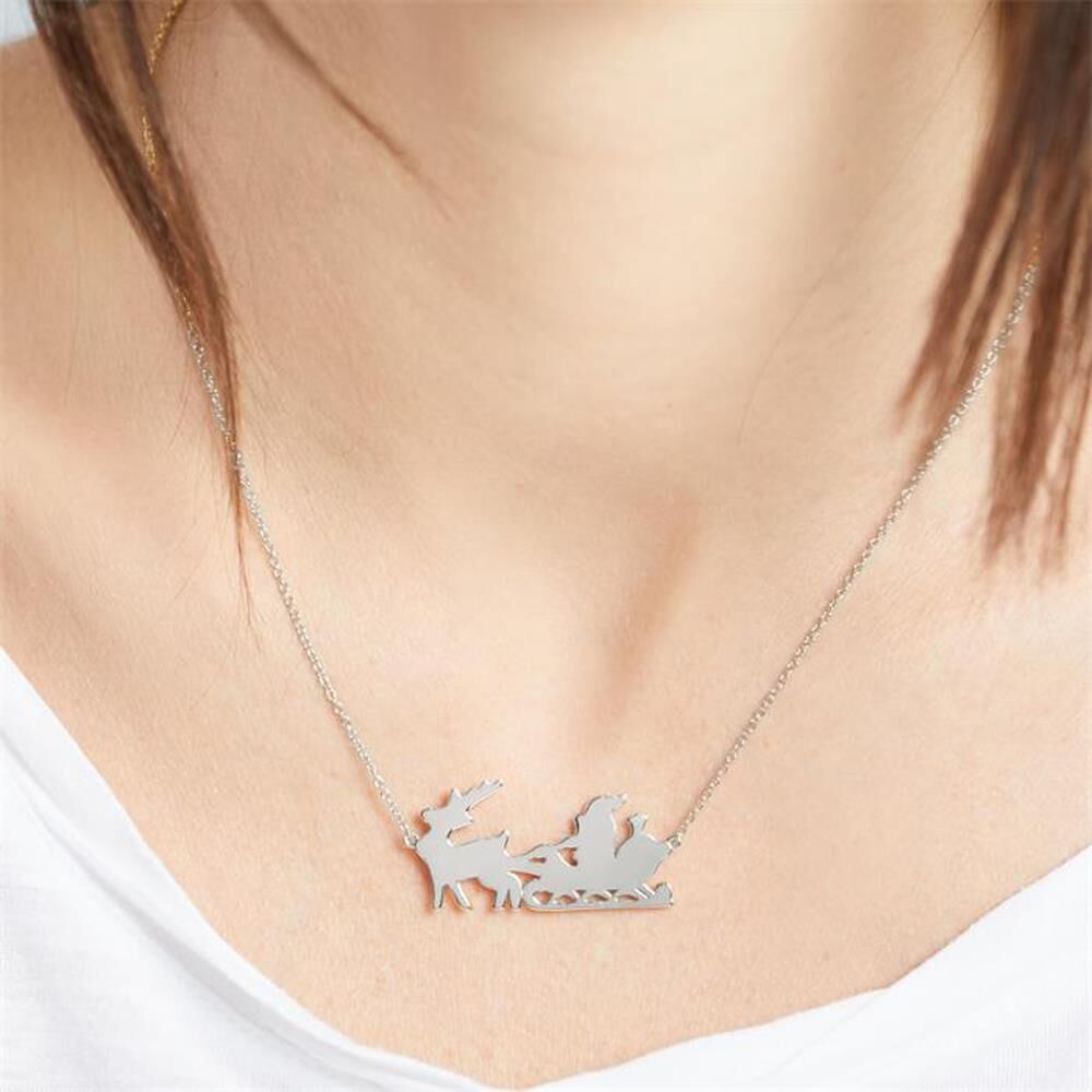 Unique 925er Silberkette Santa und Rentierschlitten für Damen silber
