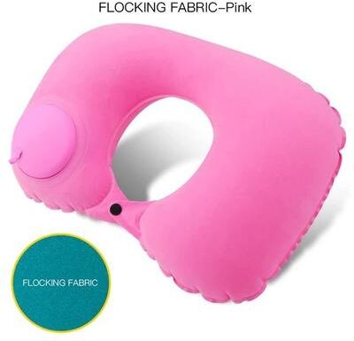 Uplift Essentials U Shape Inflatable Travel Pillow Portable Folding Neck Pillow For Car Airplane And Outdoor Use pink