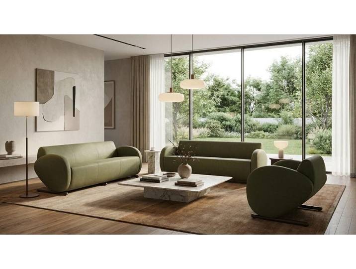 JVmoebel Polstergarnitur Luxuriöse Grüne Couchgarnitur Edle Polstersofa Designer Relaxsessel, (3-tlg., 3-teilig)